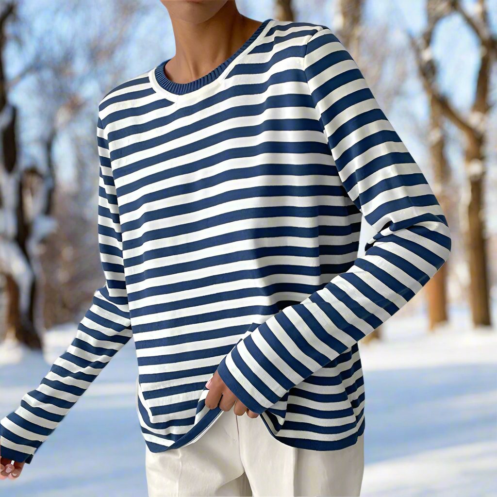 Women's Striped Cotton Long Sleeve T-Shirt - VibreMode