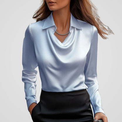 Women's Satin Blouse Draped Neck Satin