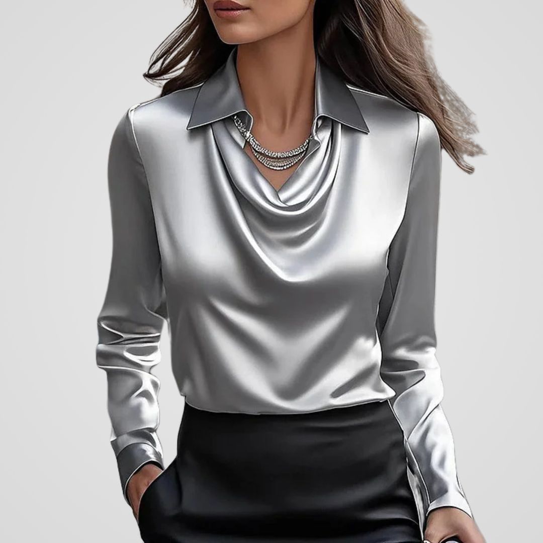 Women's Satin Blouse Draped Neck Satin