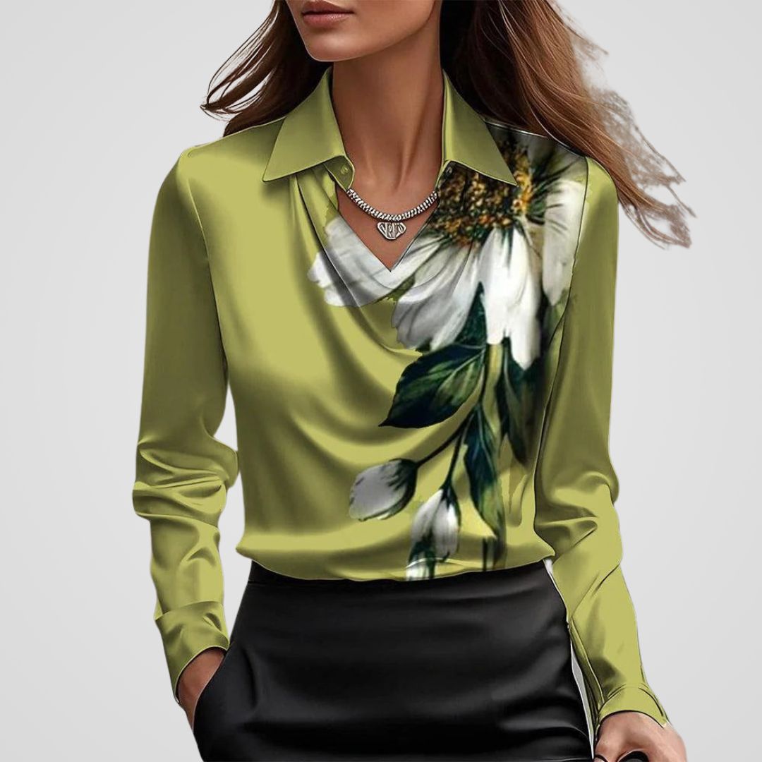 Women's Satin Blouse Draped Neck Satin