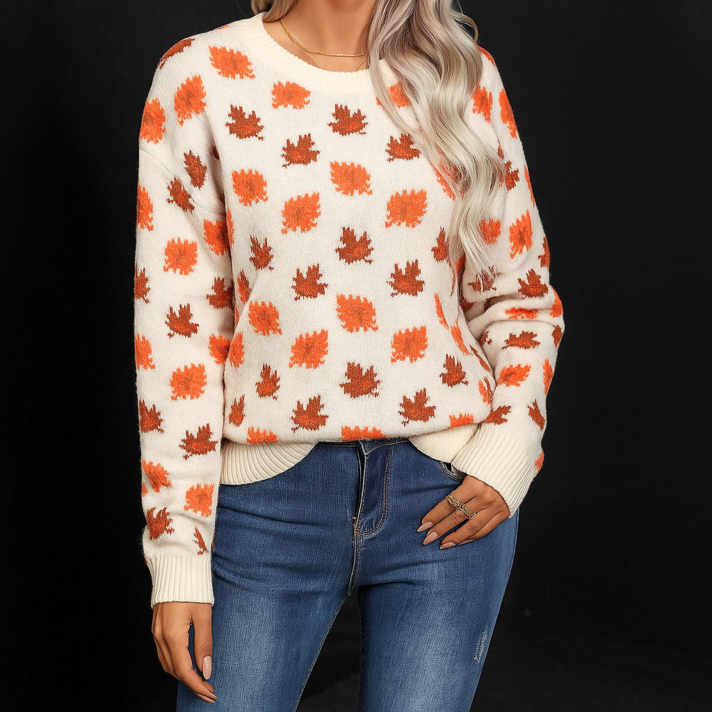 Women's Knit Pullover Leaf Pattern - VibreMode