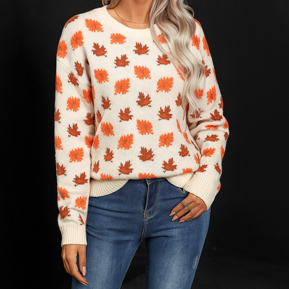 Women's Knit Pullover Leaf Pattern - VibreMode