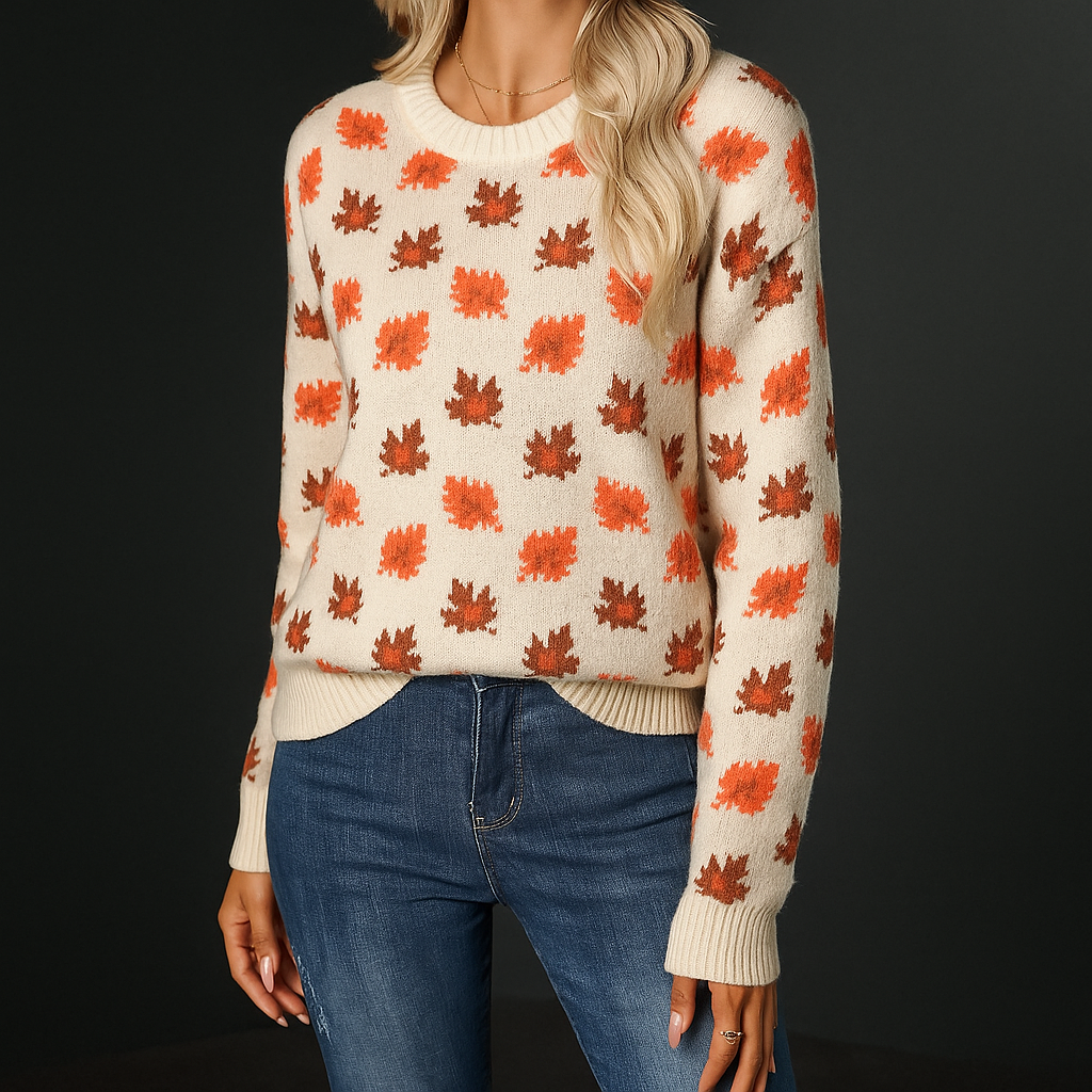 Women's Knit Pullover Leaf Pattern