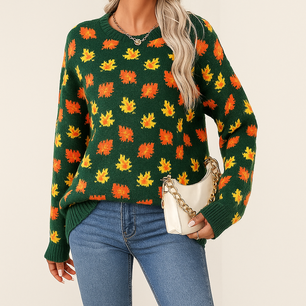 Women's Knit Pullover Leaf Pattern