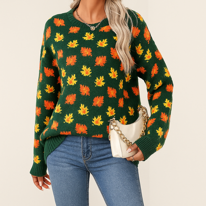 Women's Knit Pullover Leaf Pattern