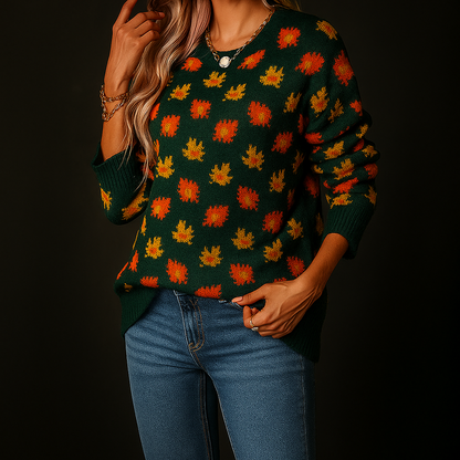 Women's Knit Pullover Leaf Pattern