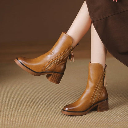 Women's Block Heel Ankle Boots Comfortable Zip Design - VibreMode