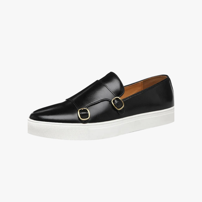 Men's Faux Leather Loafers Buckle Detail Black