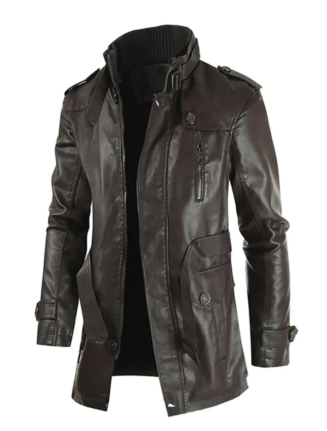 Men's Leather Long Coat - VibreMode