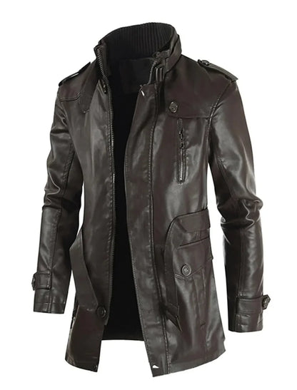 Men's Leather Long Coat - VibreMode