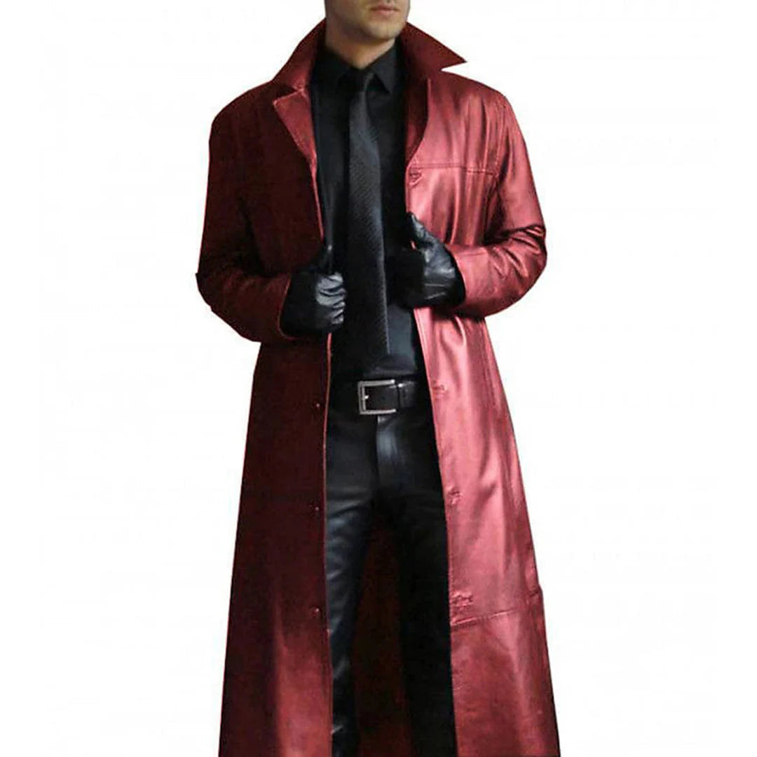 Men's Faux Leather Winter Coat Long - VibreMode
