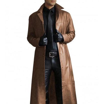 Men's Faux Leather Winter Coat Long