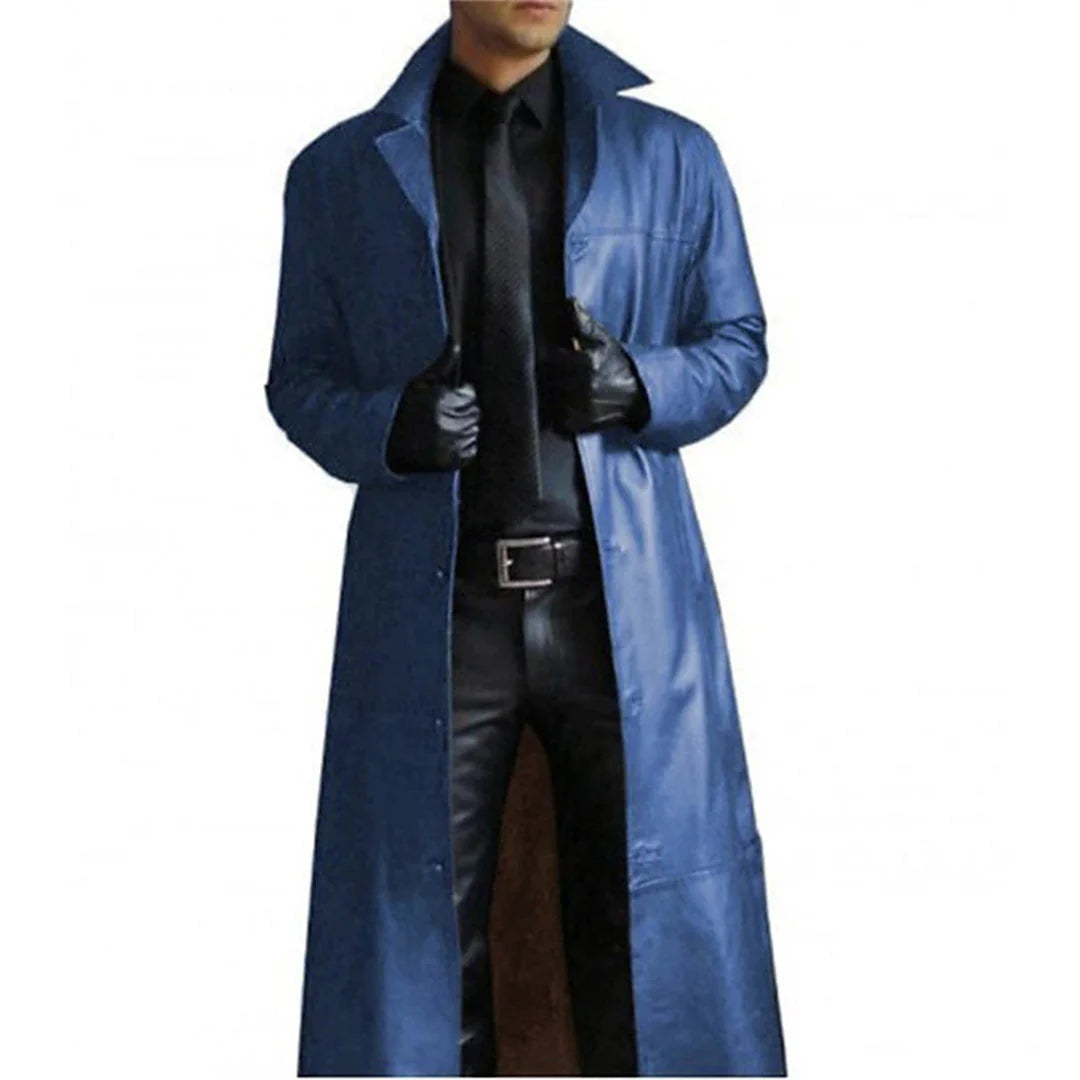 Men's Faux Leather Winter Coat Long