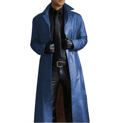 Men's Faux Leather Winter Coat Long