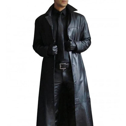 Men's Faux Leather Winter Coat Long