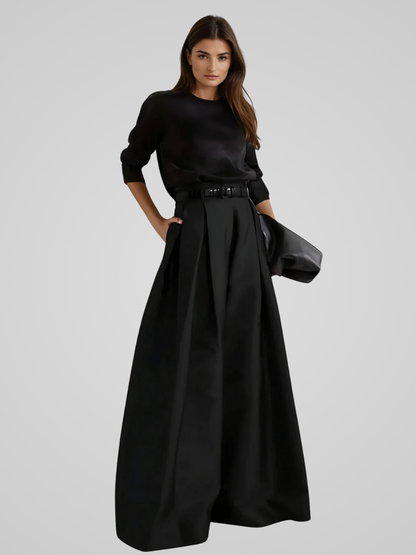 Maxima Women's High-Waisted Long Skirt Formal Autumn Wear - VibreMode