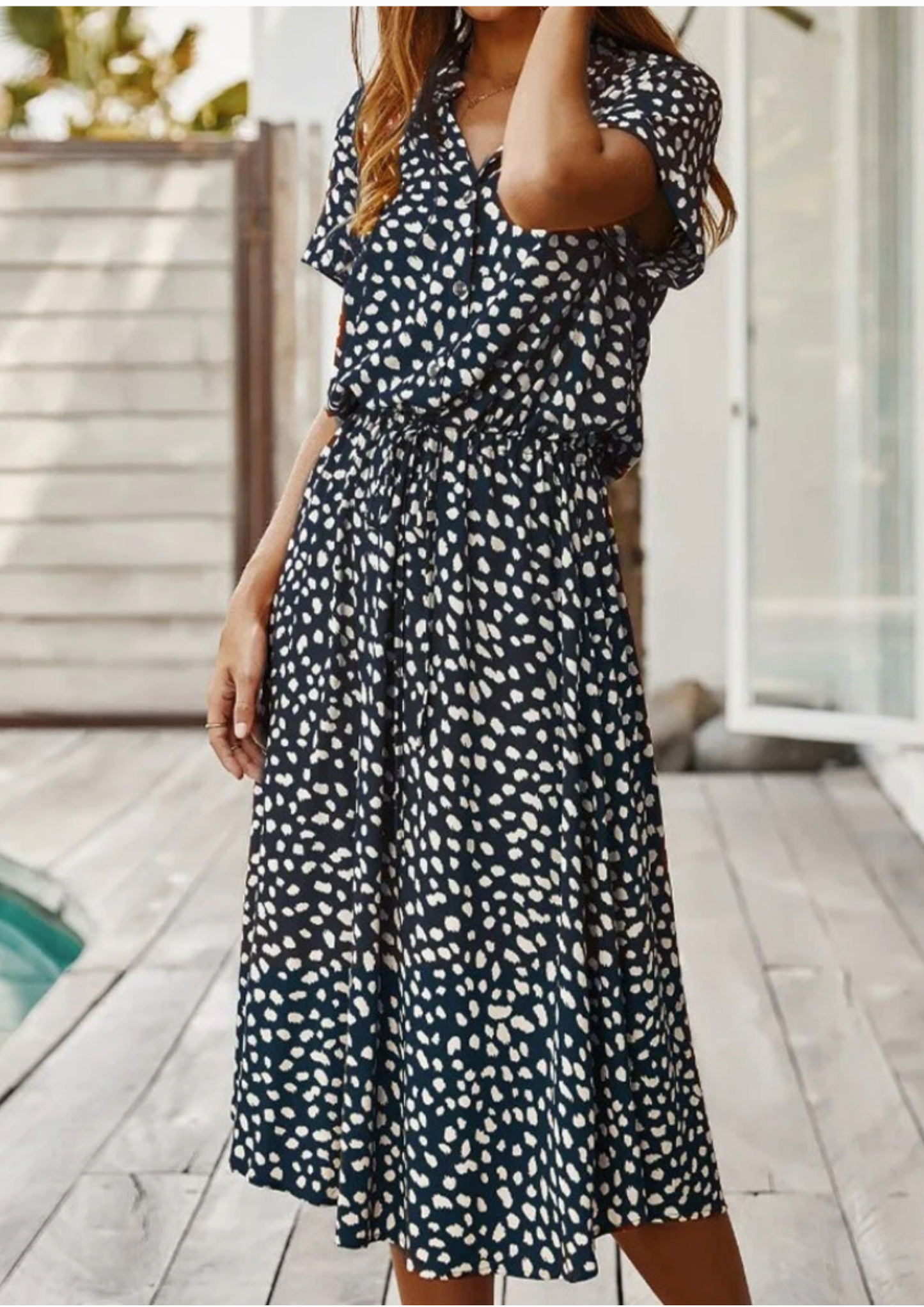 Polka Dot Button Down Midi Dress for Women