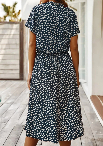 Women's Spotted Print Midi Dress Button Down