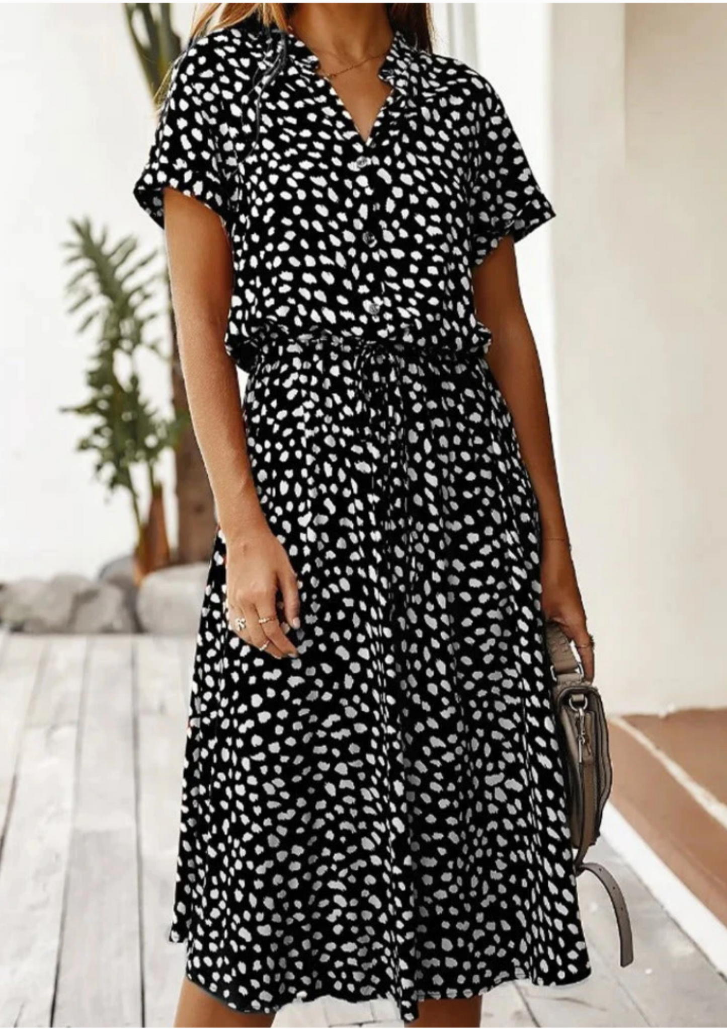 Polka Dot Button Down Midi Dress for Women