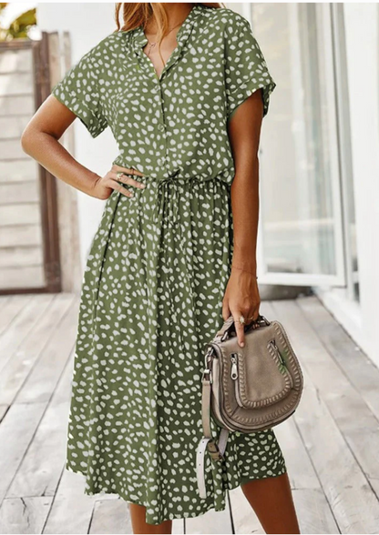 Polka Dot Button Down Midi Dress for Women