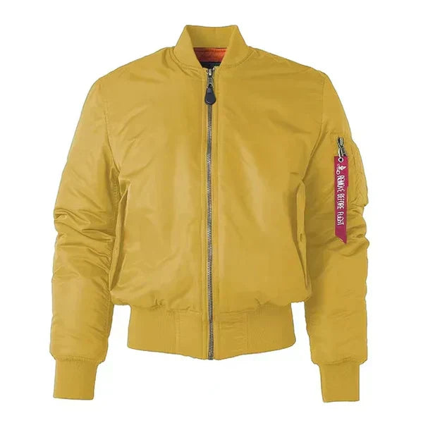 Women's Windproof Bomber Jacket Zip Pocket Ribbed Cuffs