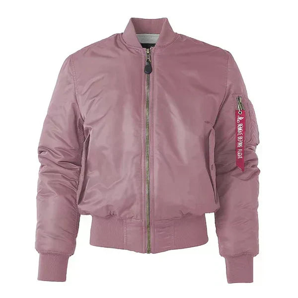 Women's Windproof Bomber Jacket Zip Pocket Ribbed Cuffs