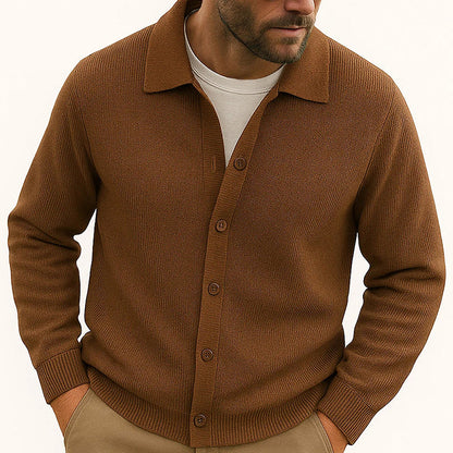 Men's Cozy Knit Button-Up Cardigan with Turn-Down Collar, Perfect Layering