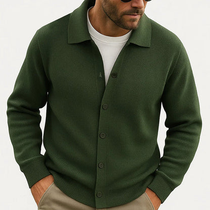 Men's Knit Cardigan Button-Up Turn-Down Collar Beige - VibreMode