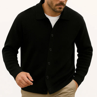Men's Cozy Knit Button-Up Cardigan with Turn-Down Collar, Perfect Layering