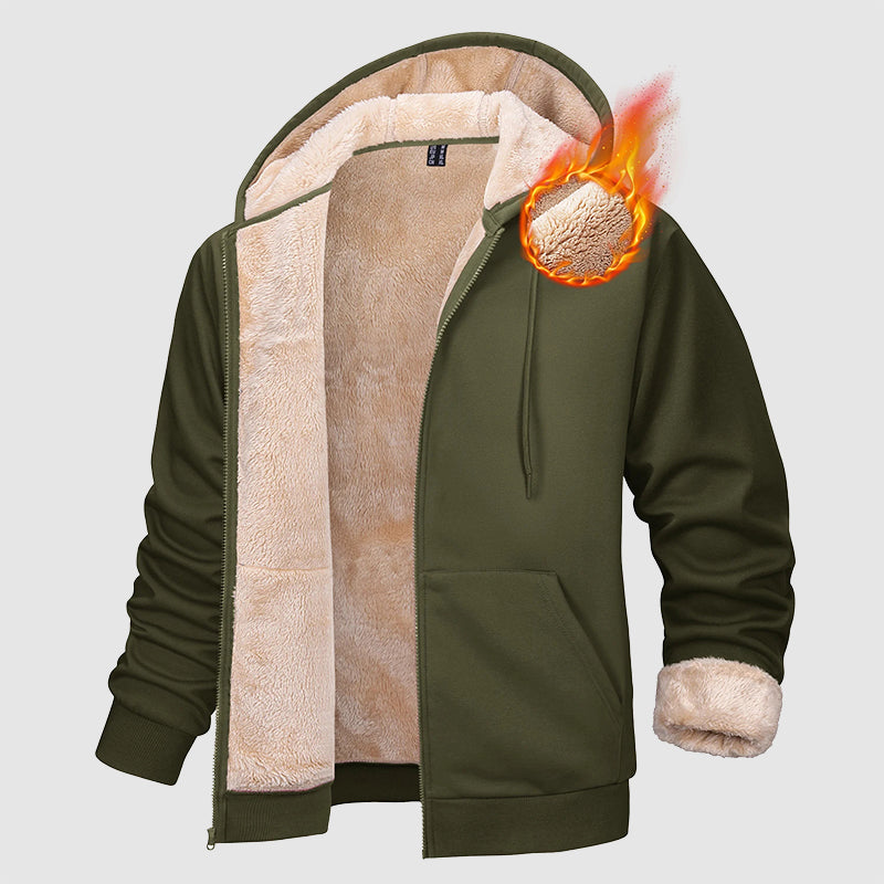 Men's Sherpa Lined Hoodie Full Zip Multi Pockets Winter - VibreMode