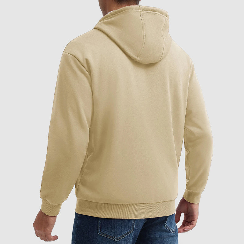 Warm Men's Sherpa-Lined Full Zip Hoodie with Multi-Pockets for Winter