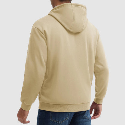 Warm Men's Sherpa-Lined Full Zip Hoodie with Multi-Pockets for Winter