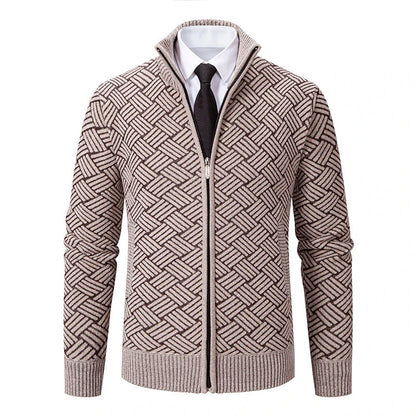 Men's Geometric Knit Cardigan Polyester Zip-Up High Collar - VibreMode