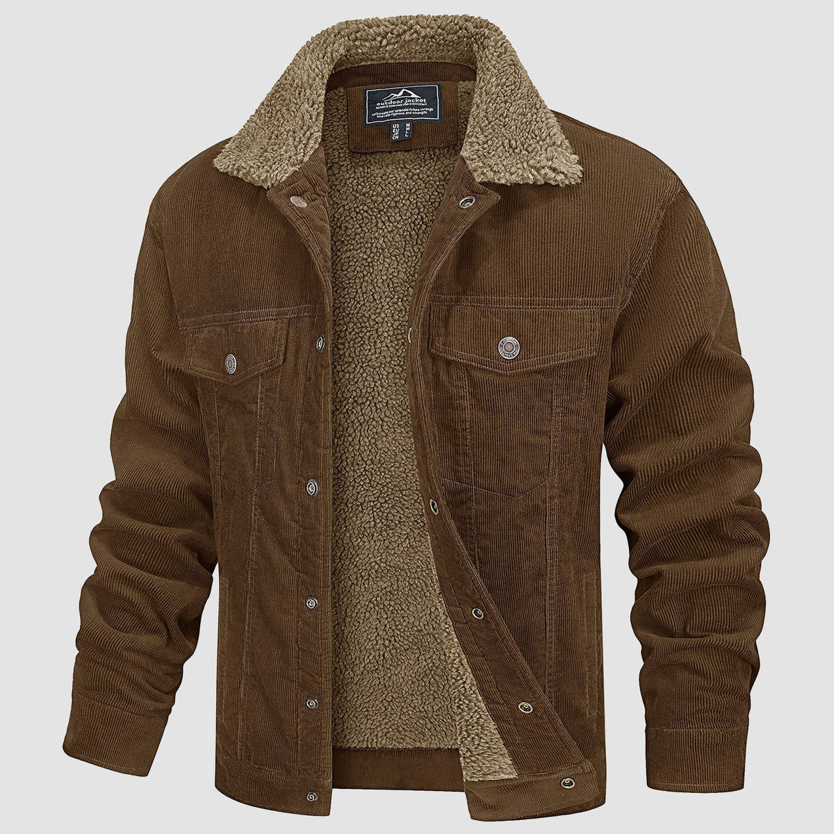 Men's Corduroy Jacket Sherpa Lined Warm Brown - VibreMode