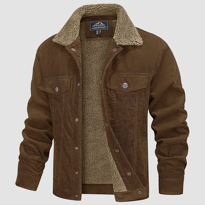 Men's Corduroy Jacket Sherpa Lined Warm Brown - VibreMode