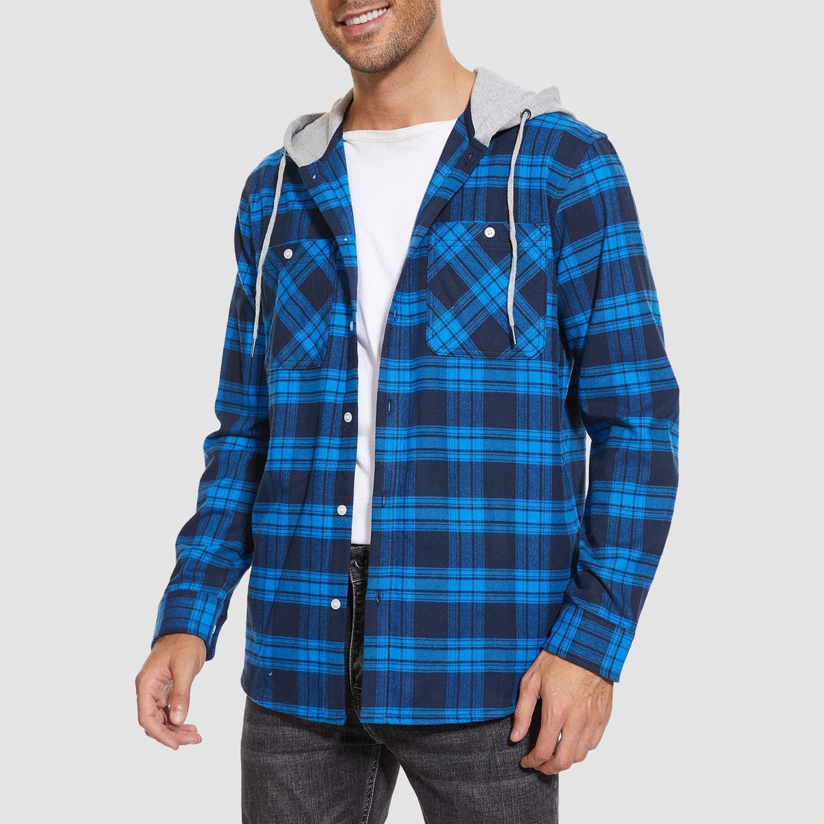 Men's Flannel Shirt Jacket Long Sleeve Cotton Plaid