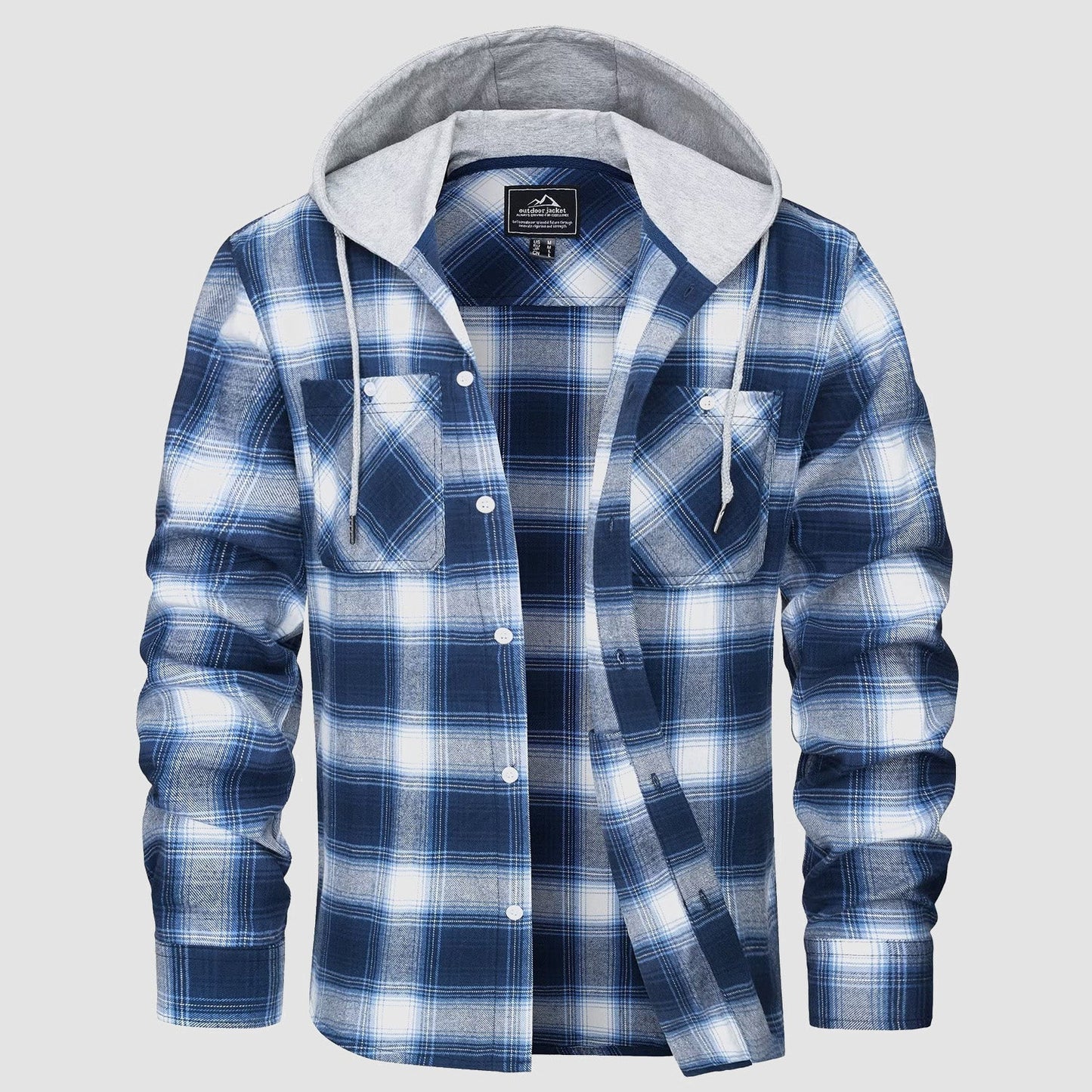 Men's Flannel Shirt Jacket Long Sleeve Cotton Plaid - VibreMode