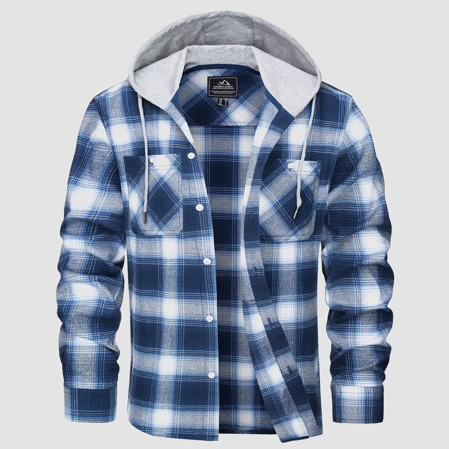 Men's Flannel Shirt Jacket Long Sleeve Cotton Plaid - VibreMode