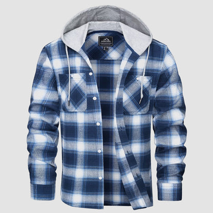 Men's Flannel Shirt Jacket Long Sleeve Cotton Plaid - VibreMode