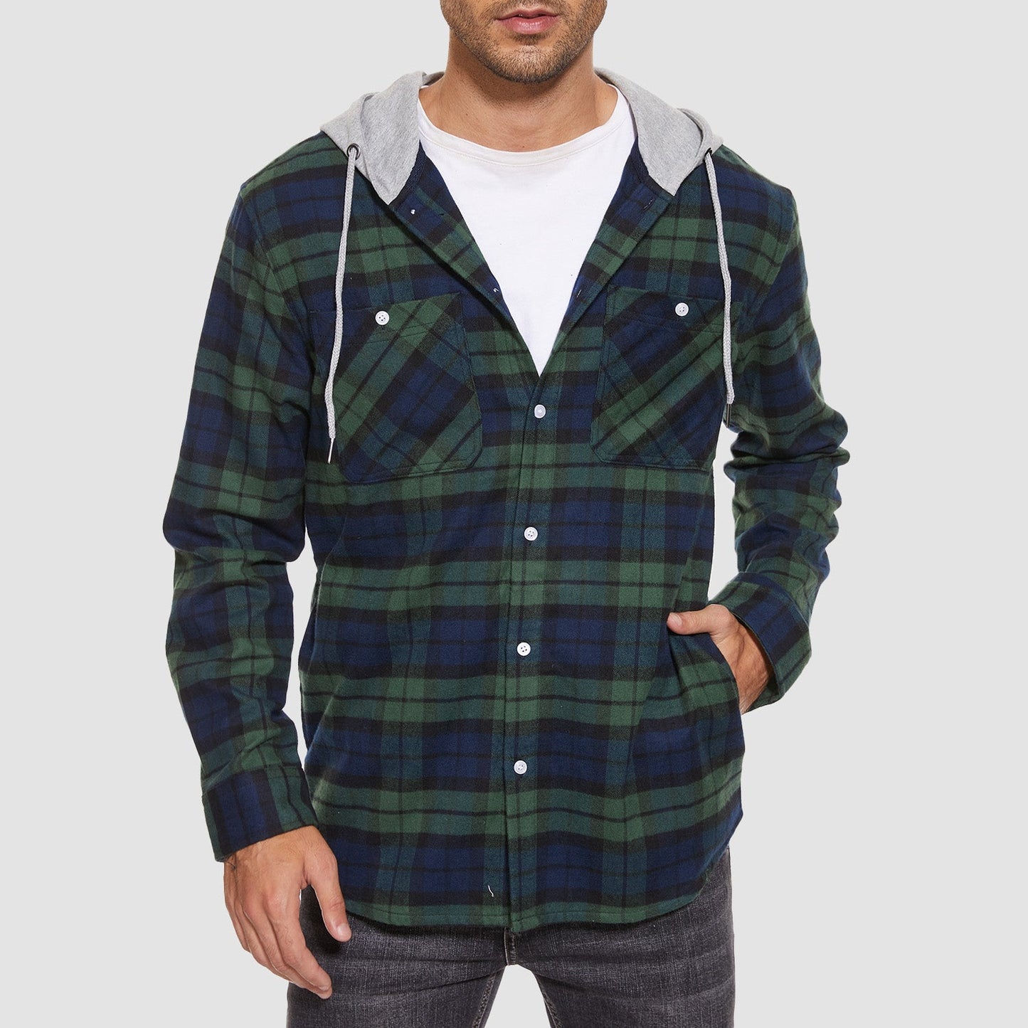 Men's Flannel Shirt Jacket Long Sleeve Cotton Plaid