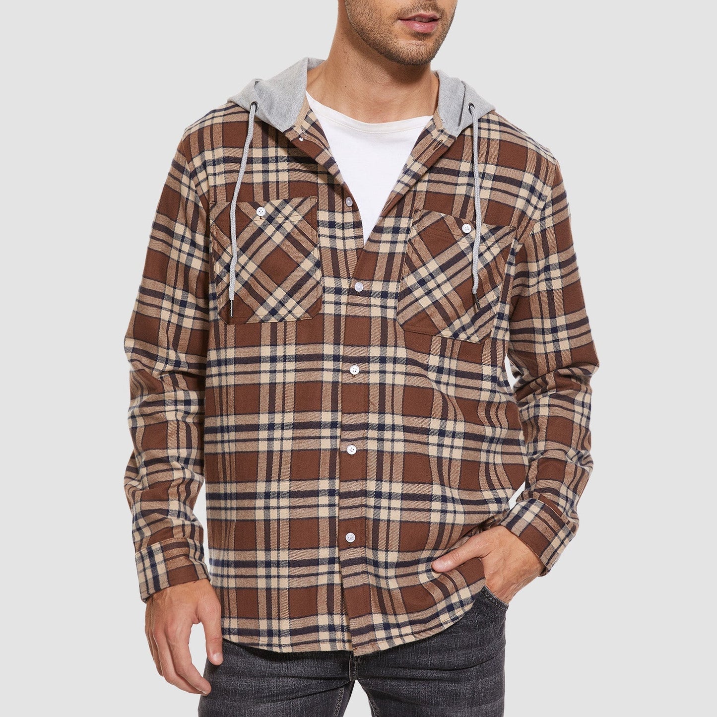Men's Flannel Shirt Jacket Long Sleeve Cotton Plaid