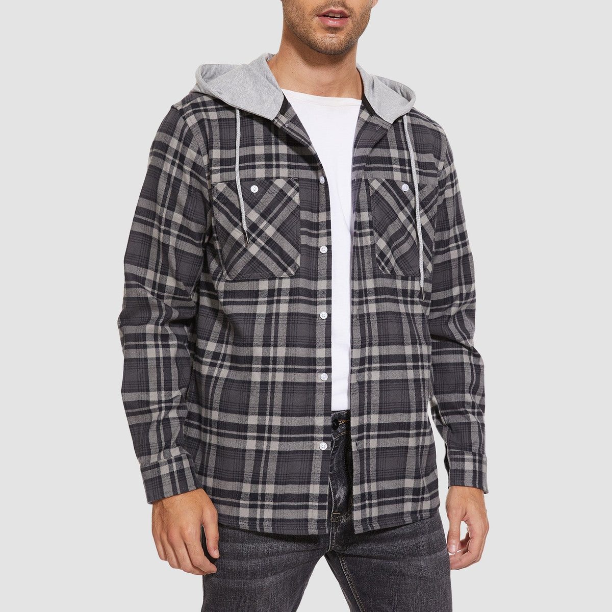 Men's Flannel Shirt Jacket Long Sleeve Cotton Plaid