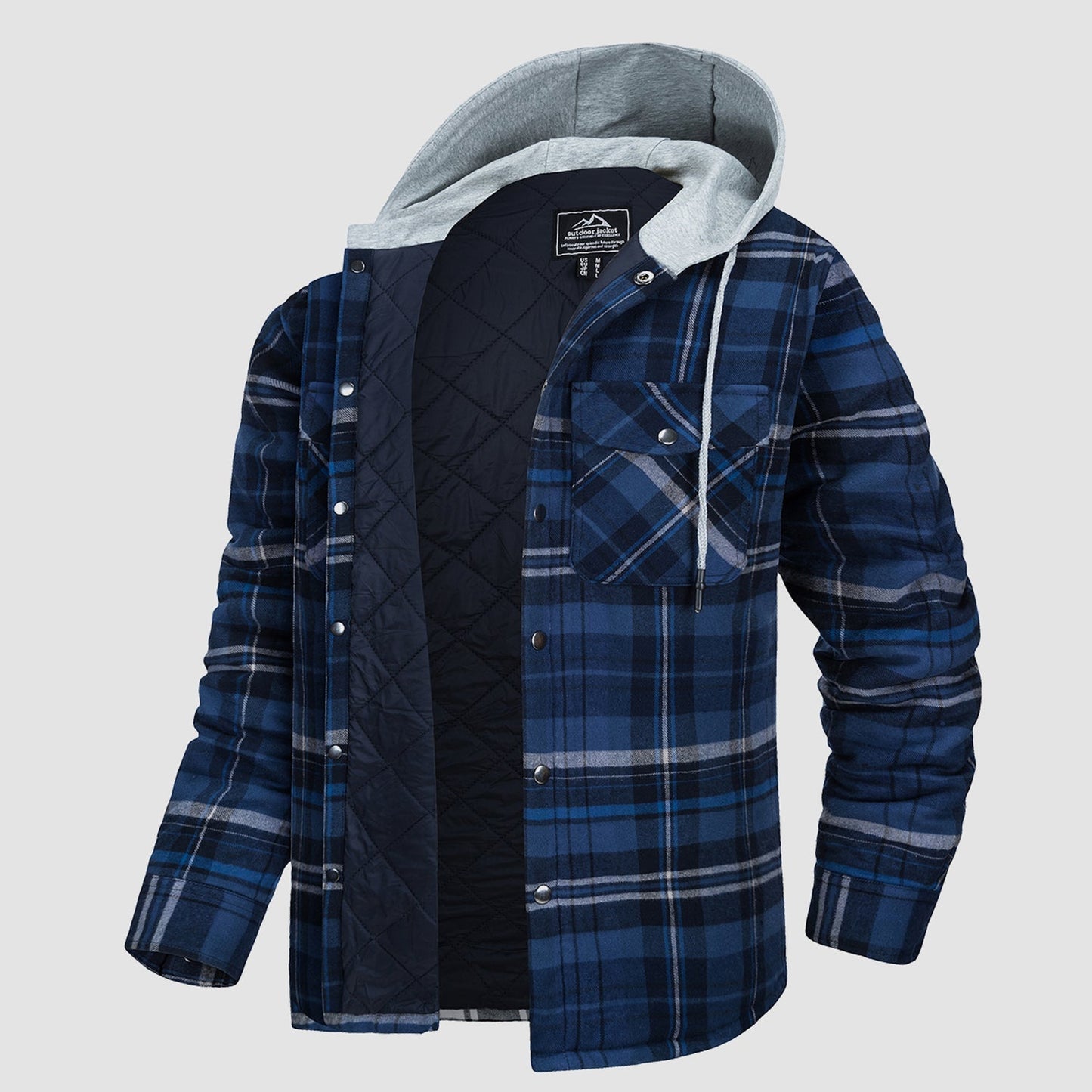 Men's Quilted Flannel Jacket With Hood Warm - VibreMode