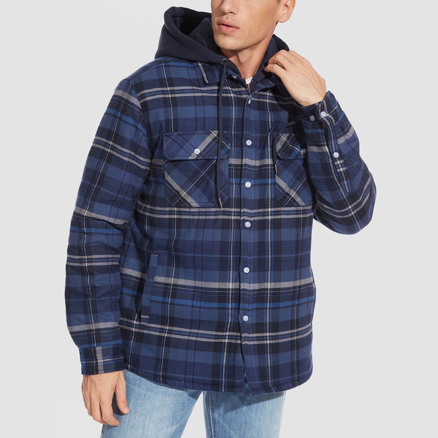 Men's Flannel Jacket 5 Pocket Removable Hood