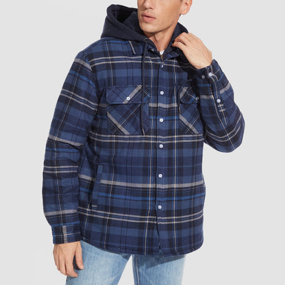 Men's Flannel Jacket 5 Pocket Removable Hood