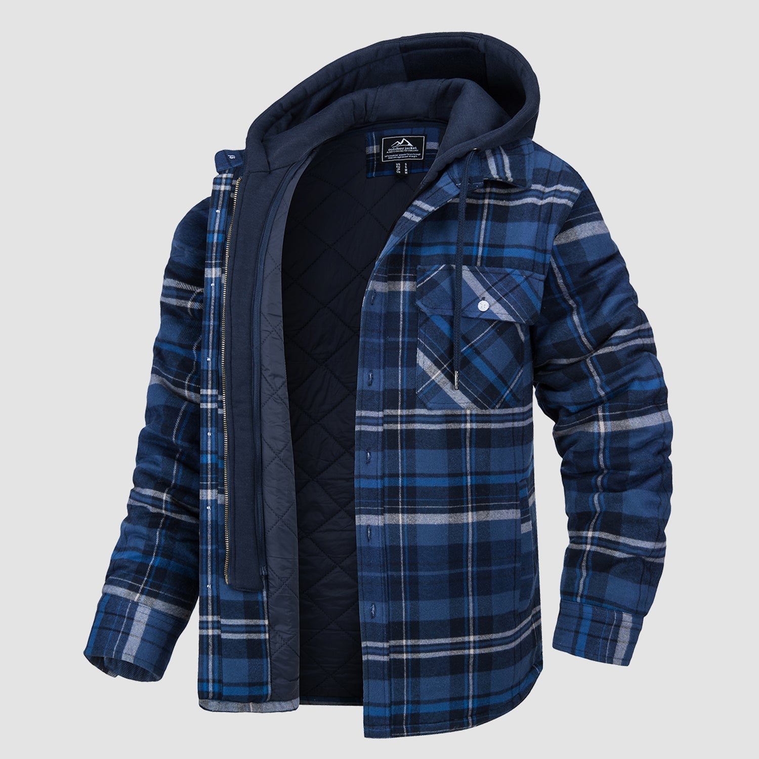 Men's Flannel Jacket 5 Pocket Removable Hood - VibreMode