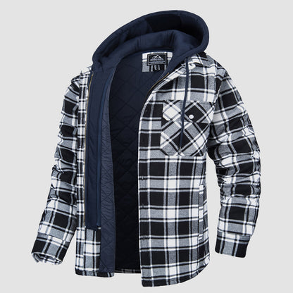 Men's Flannel Jacket 5 Pocket Removable Hood