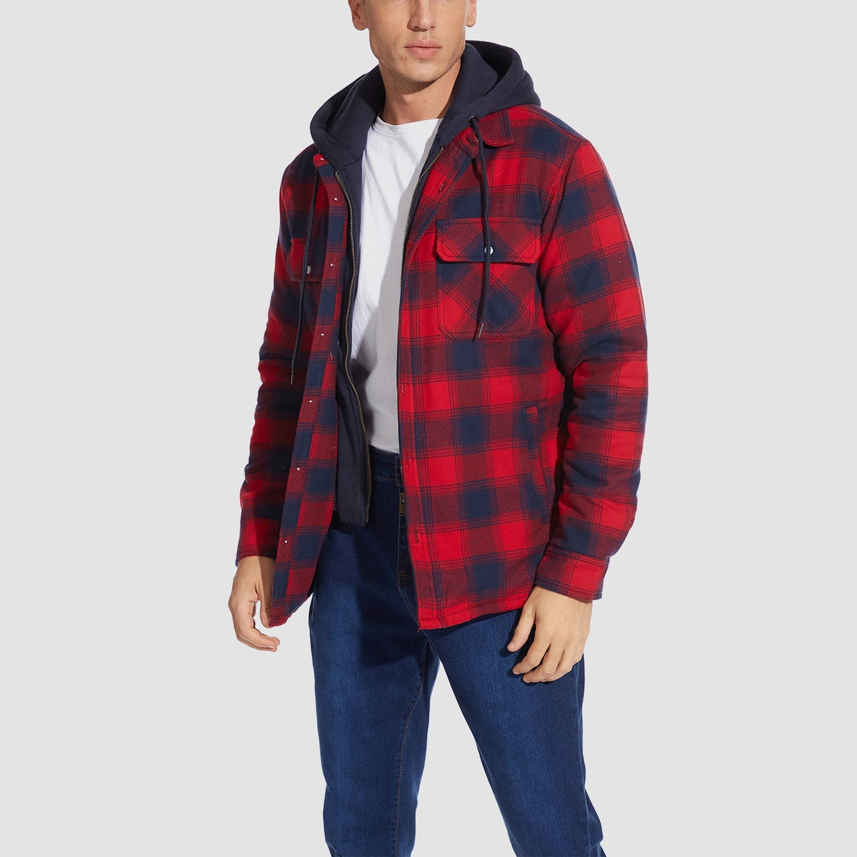 Men's Flannel Jacket 5 Pocket Removable Hood