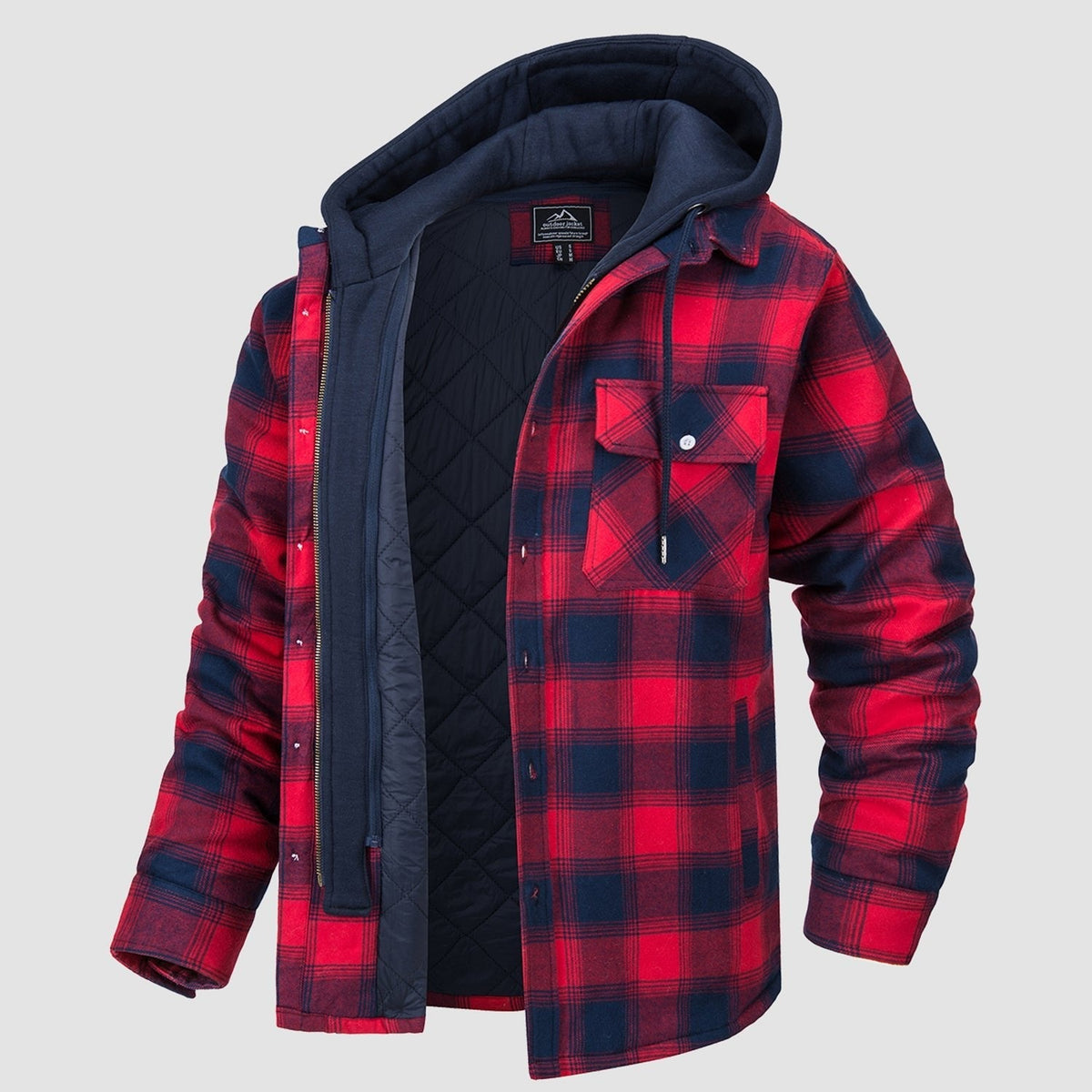 Men's Flannel Jacket 5 Pocket Removable Hood