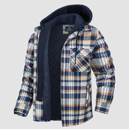 Men's Flannel Jacket 5 Pocket Removable Hood